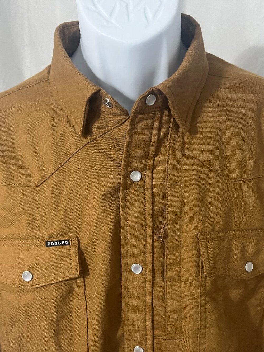 🤠 Poncho Men’s Camel Brown Long Sleeve Snap Button Shirt Large L Western Style